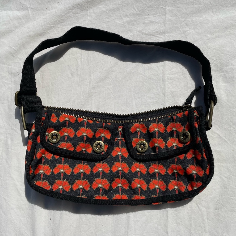 Nylon Black and Red-Orange Mini Shoulder Bag
